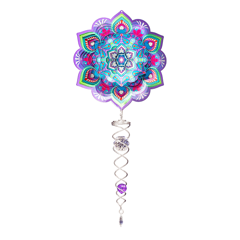 Mandala Lotus Flower Crystal Tail Stainless Steel Wind Spinner