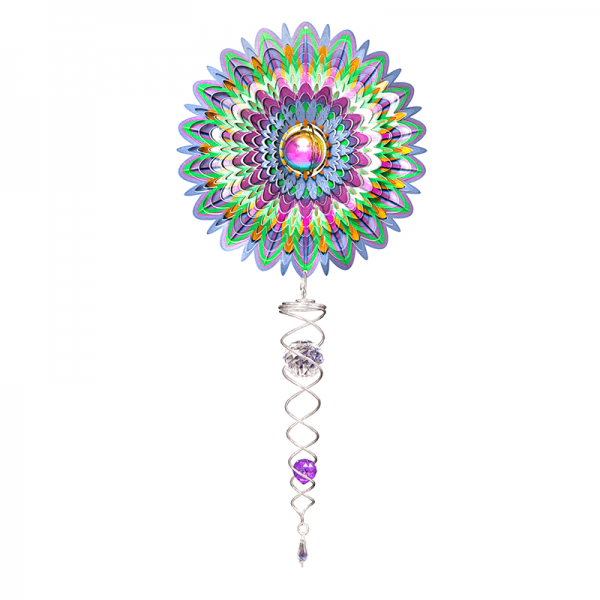 Mandala Flower Gazing Ball Crystal Tail Stainless Steel Wind Spinner